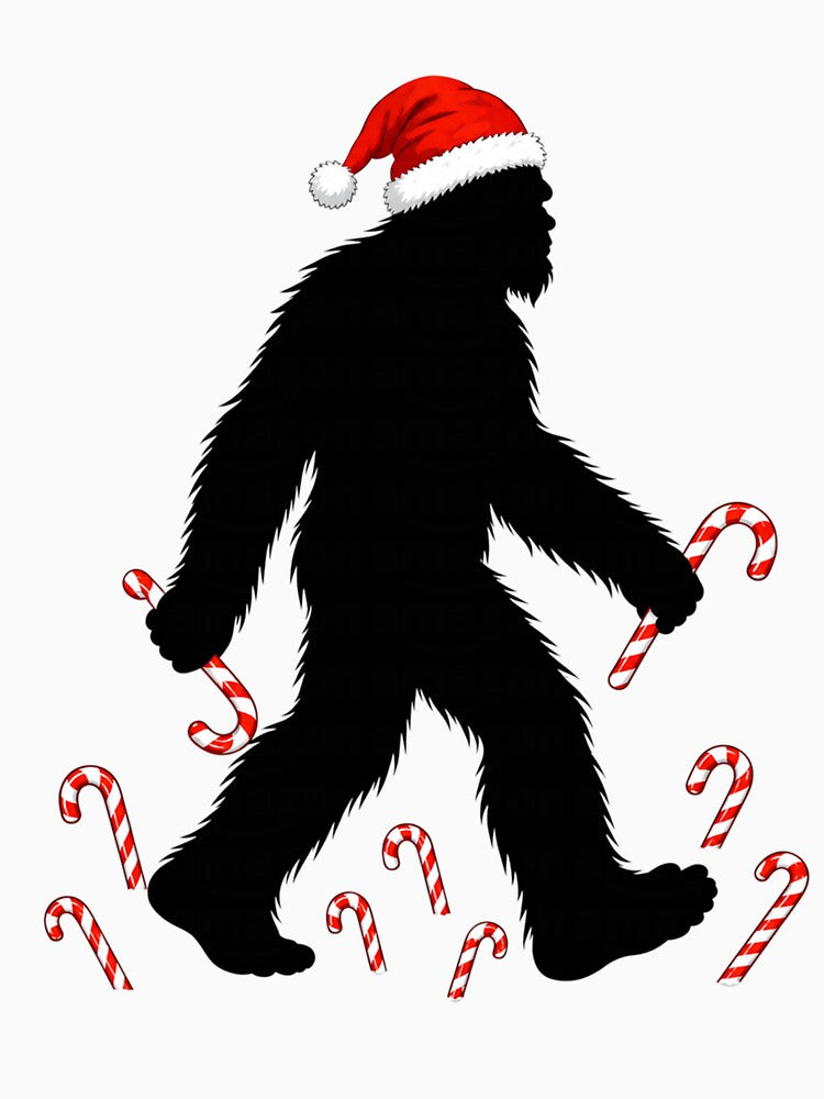 Christmas Bigfoot Santa Hat Candy Cane Silhouette Sasquatch by mari-kayden