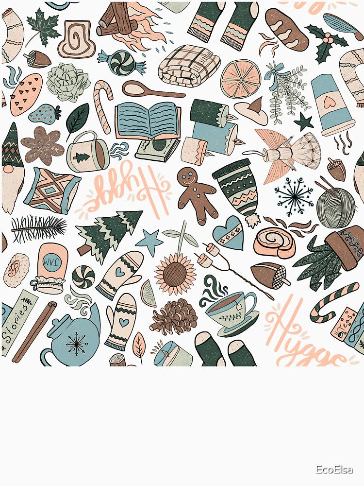 Hygge Doodles Pattern - Cozy Palette & White by EcoElsa