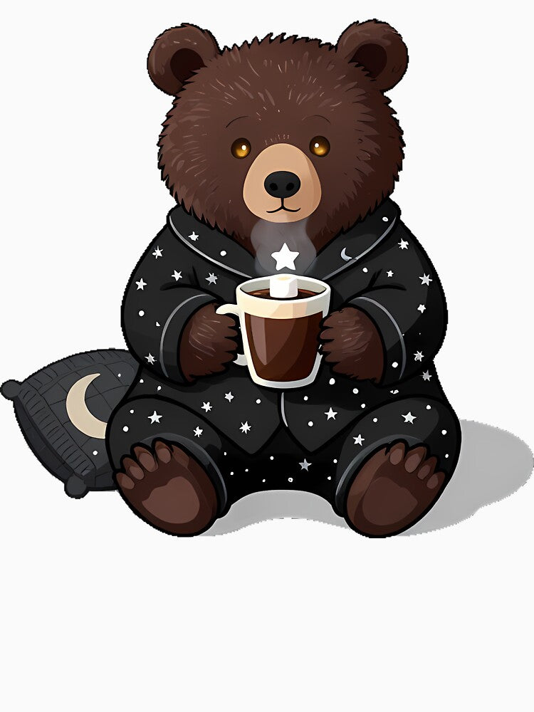 Gothic Cozy Bear with Cocoa and Star Pajamas by IllumeInk
