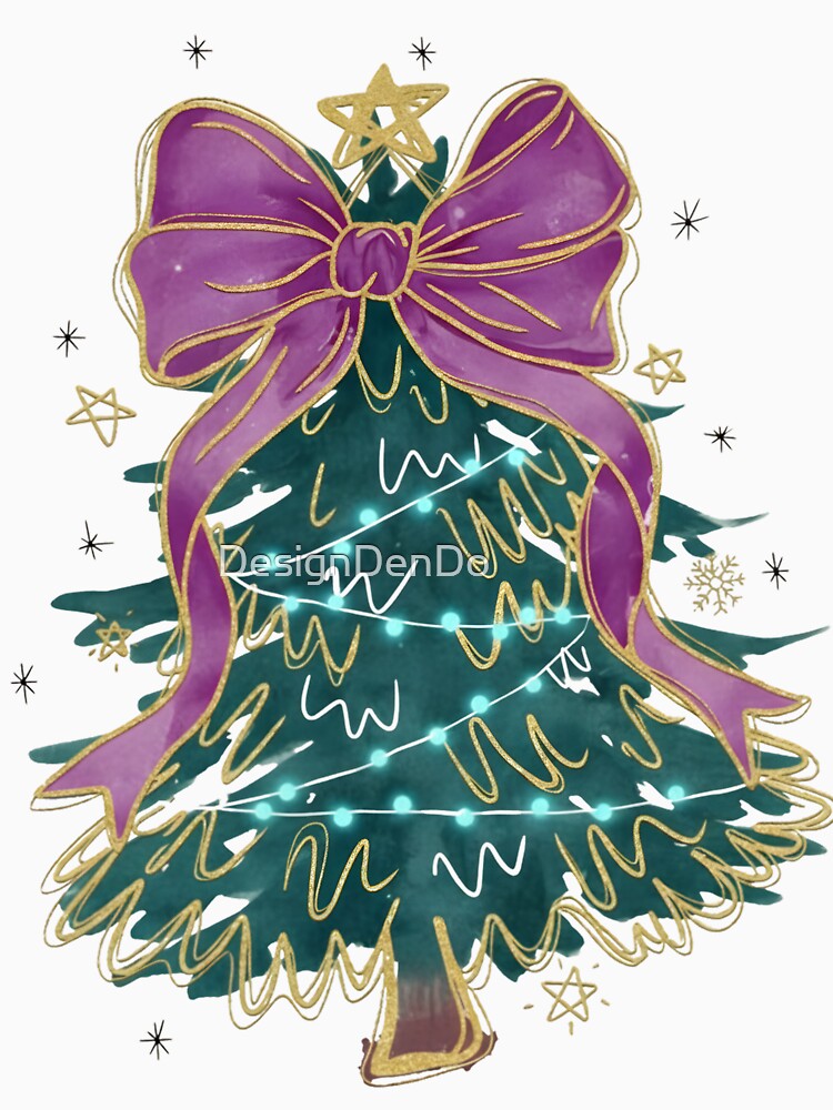 Coquette Glitter Christmas Tree, Watercolor Christmas Tree Girly, Merry Christmas Coquette Bow Tree, Christmas Lights Hand Drawn by DesignDenDo ⭐⭐⭐⭐⭐
