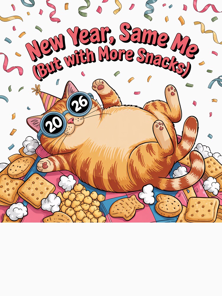 “New Year, Same Me – Funny Lazy Cat 2026 Party Design” by Ammar Studio