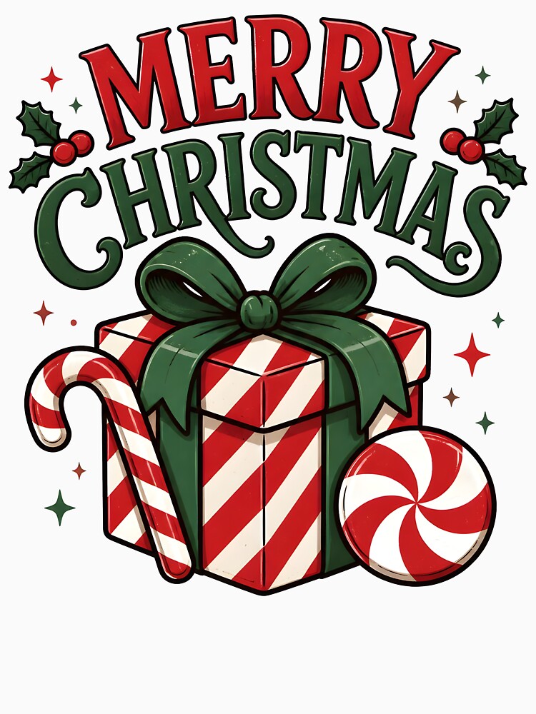 Merry Christmas Candy Cane and Peppermint Christmas Design by OliviaHayesArt