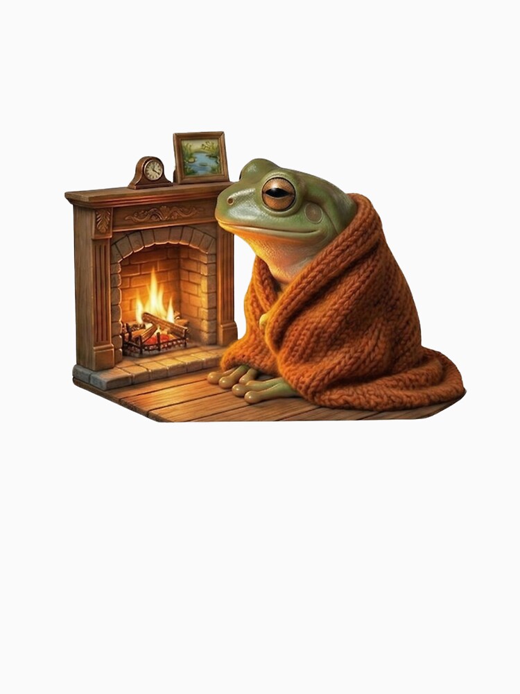 Cabincore Aesthetic - Cozy Winter Frog by the Fireplace by Arts Paradise
