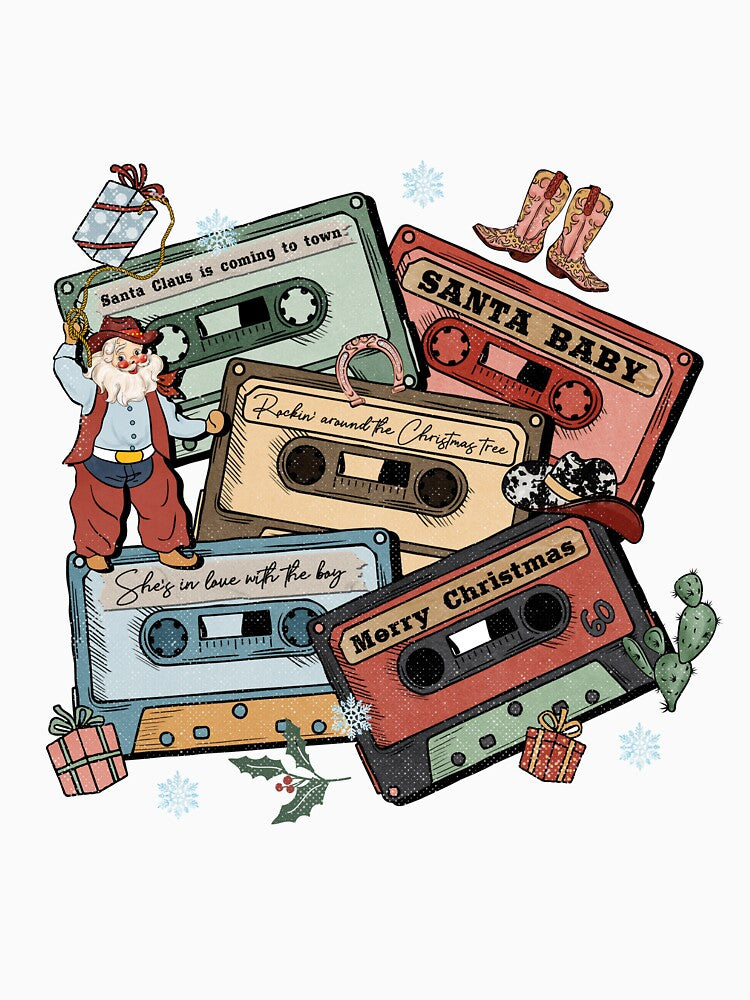 Christmas Cassette Tape Dancing Cowboy Santa by ElishaKayne