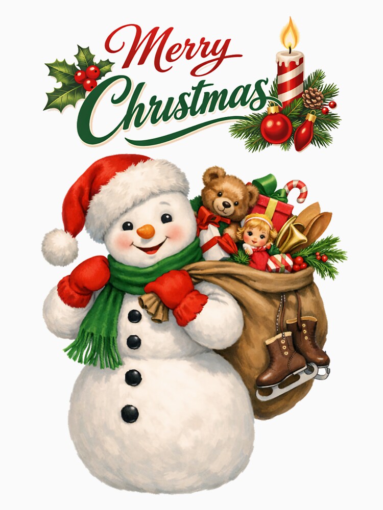 Cute Christmas Snowman and Teddy Bear Holiday by DeliaDesignsCo