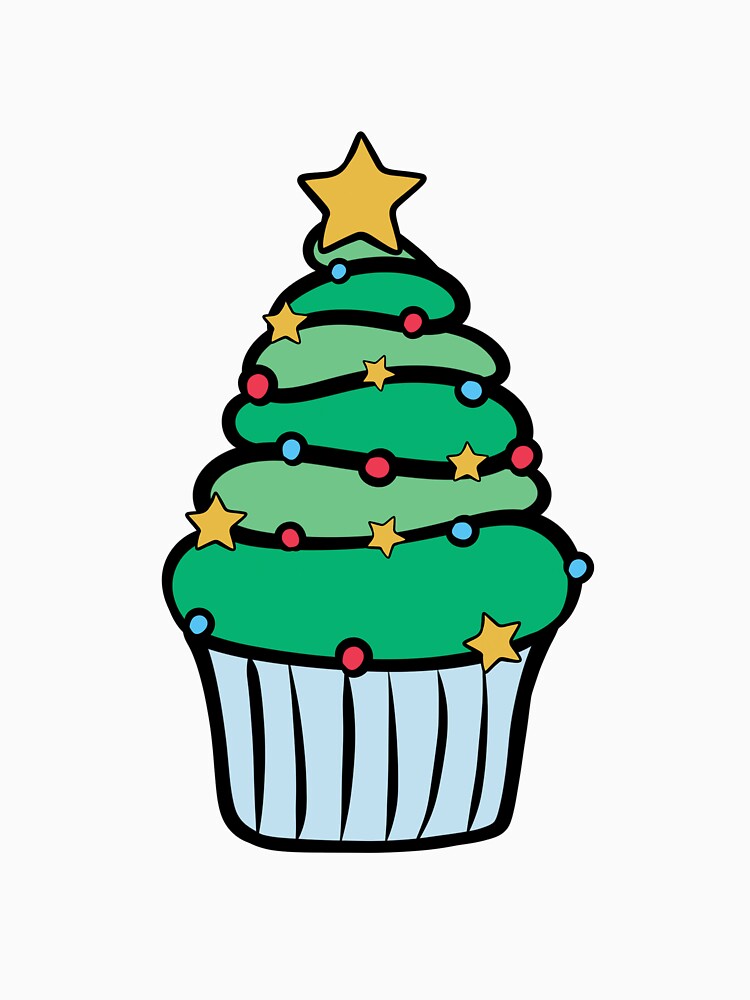 Christmas Tree Cupcake with Stars on Green by CreativeDraws42