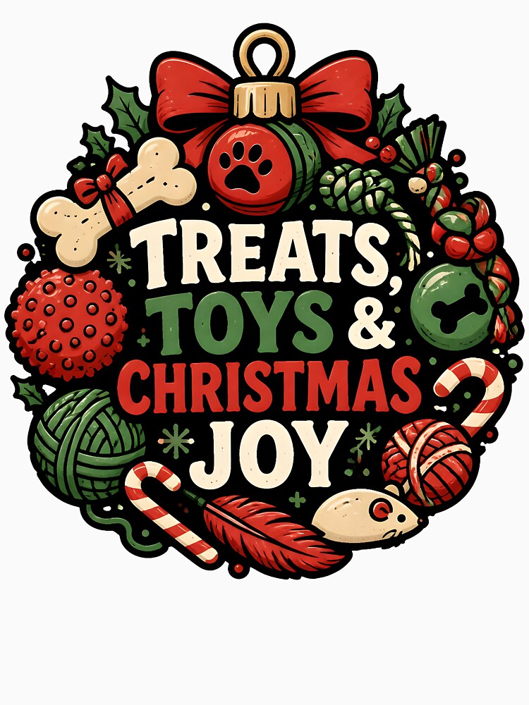Treats Toys and Christmas Joy Dog Cat Toy Ornament Design by KristenosNehk