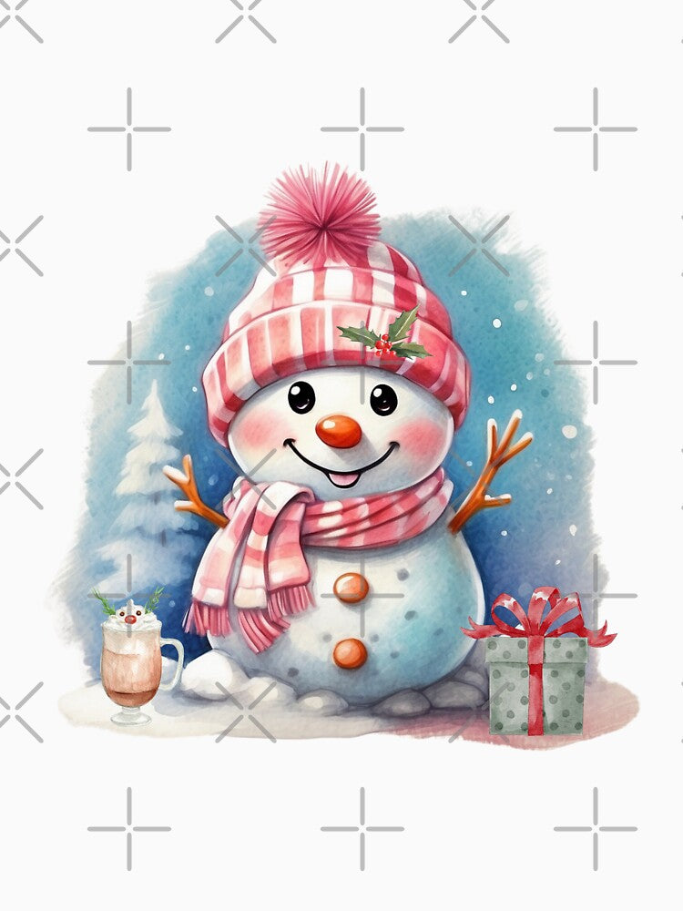 Watercolor Snowman with Present and Hot Chocolate by silviaol
