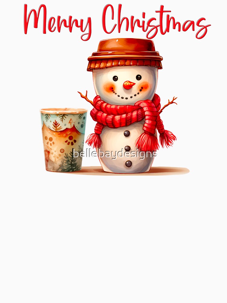 Merry Christmas Snowman and Coffee by bellebaydesigns