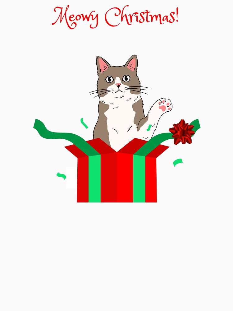 Meowy Christmas Brown Cat in Christmas Present Box by MYCatStuff