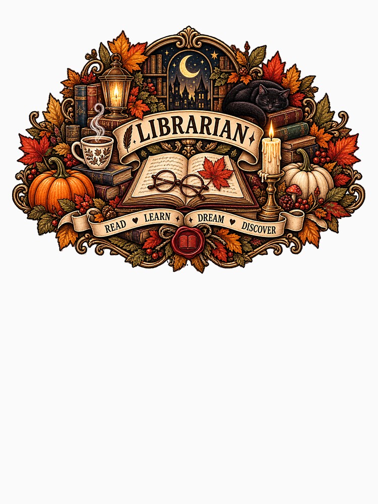 Vintage Librarian Autumn Bookshelf Reading Nook by FestivityFinds