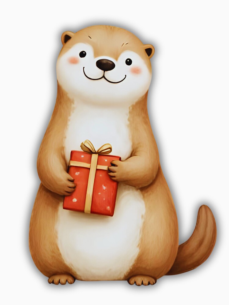 Adorable Otter with Christmas Present – Cute Holiday Vibes Design by Otterly Cute
