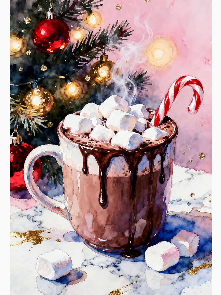 Christmas Hot Chocolate Print with Marshmallows by soulfulpalette