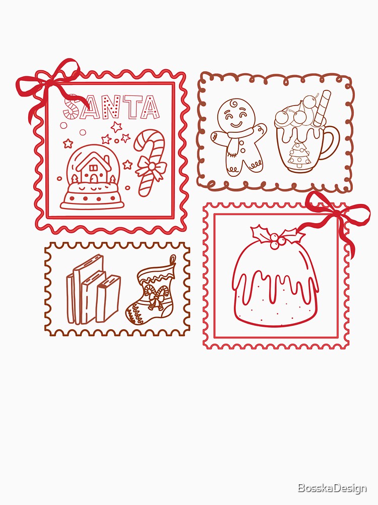 Cure Christmas posted stamps coquette Xmas design by BosskaDesign