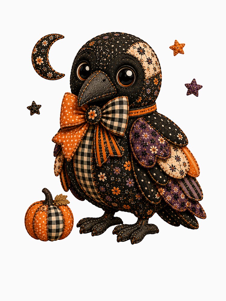 Cute Patchwork Crow | Farmhouse Autumn & Halloween Art by DecoVibe