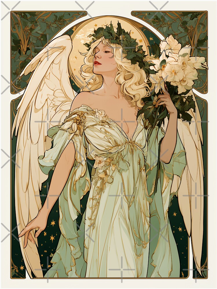 Art nouveau Christmas angel card by MendaciousMina
