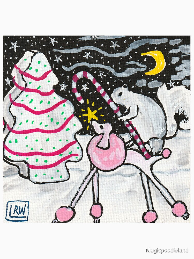 Pink Poodle with White Squirrel and Candy Cane and Christmas Tree Cake by Magicpoodleland