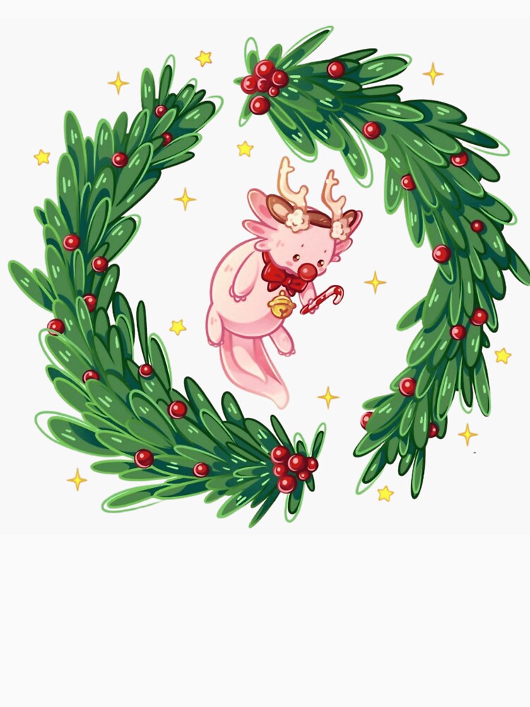 Cute Pink Axolotl with Reindeer Antlers in Christmas Wreath by Orbit-Kitty