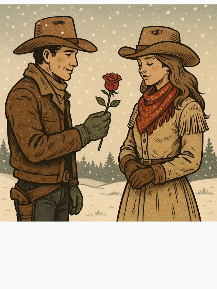 cowboy gives her a rose in winter by OnlyTheWest