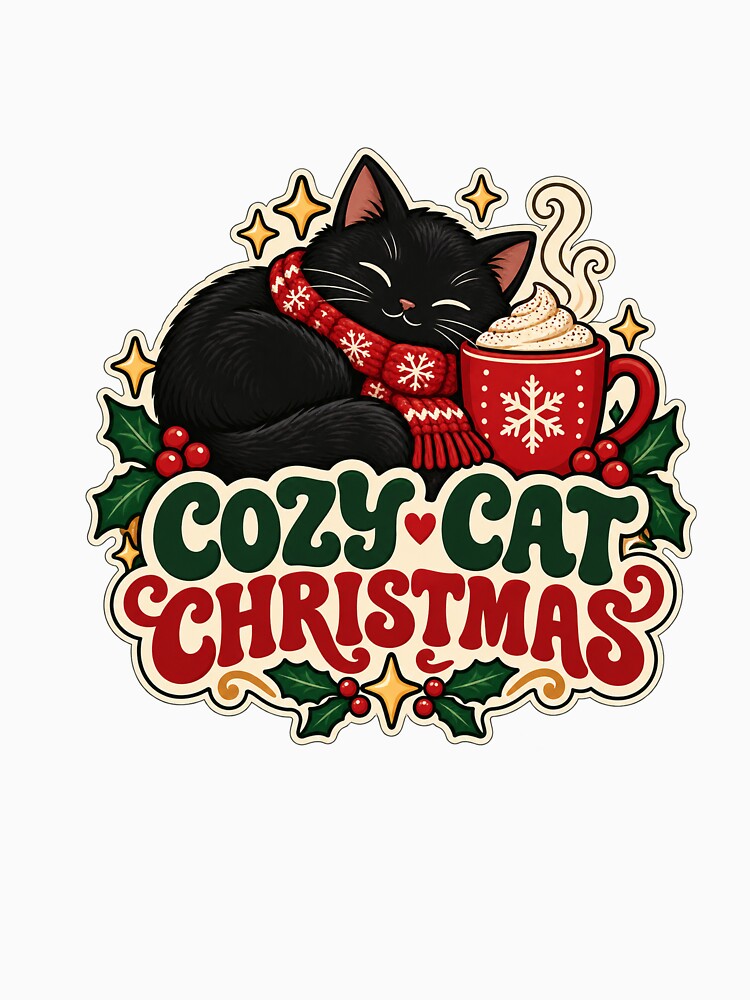 Cozy Cat Christmas - Black Cat and Cocoa by lubushop1