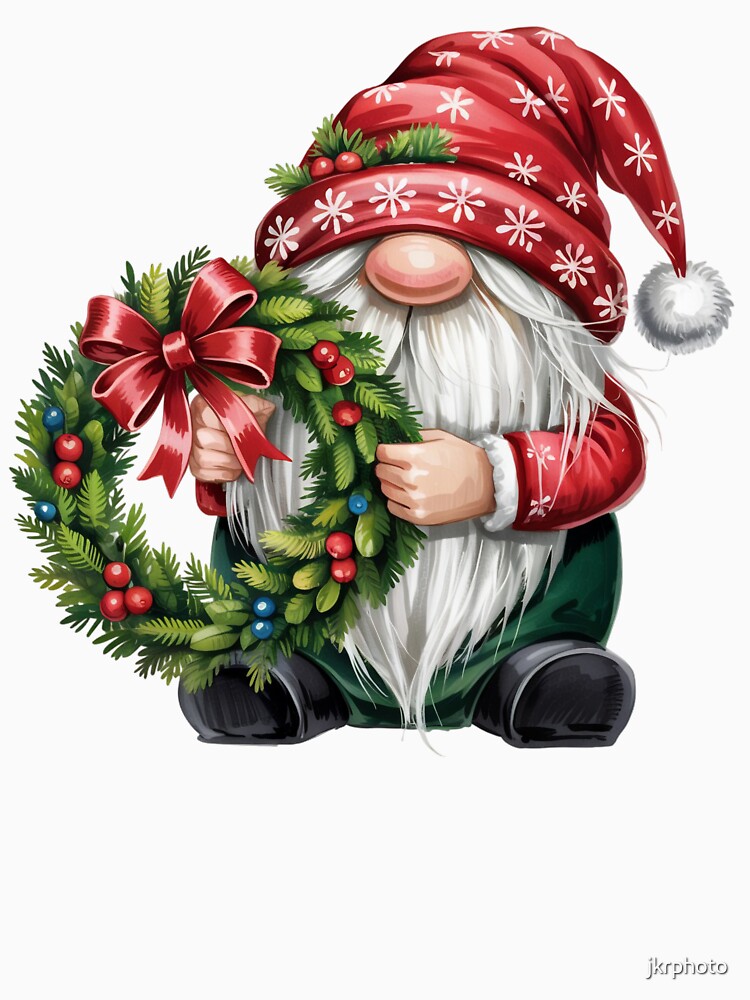 christmas gnome with  christmas wreath by jkrphoto