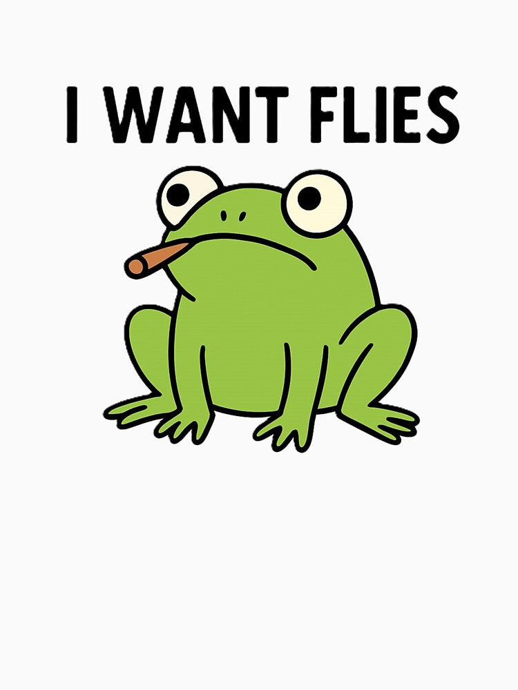 Funny Frog Meme – I Want Flies Cartoon Design by OxiSkor