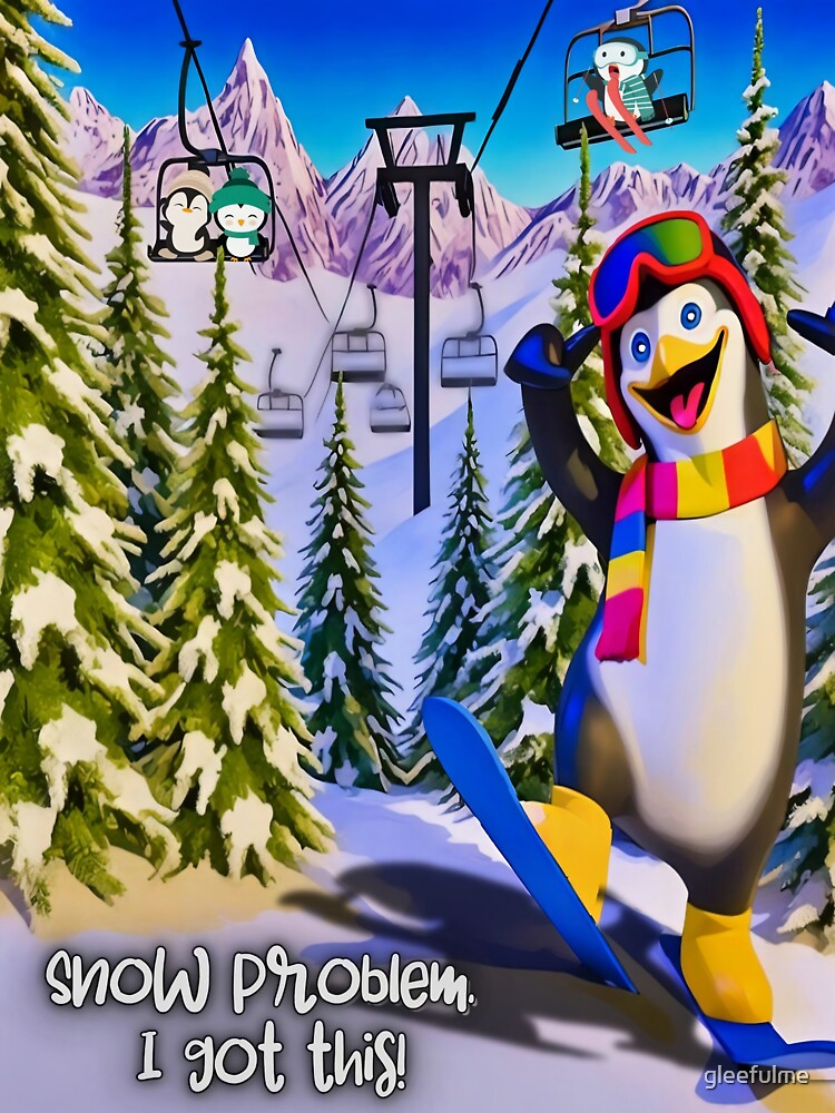 Joyful Penguin Skiing Down a Snowy Mountain by gleefulme