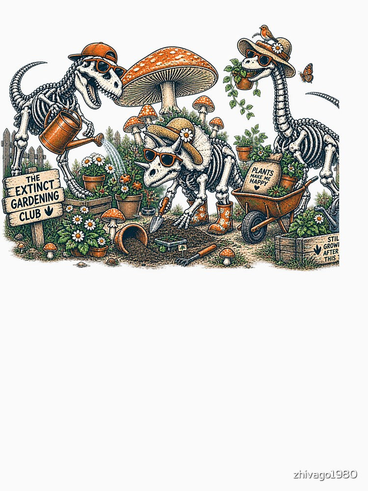 Extinct Gardening Club Funny Dinosaur Skeleton Garden by zhivago1980