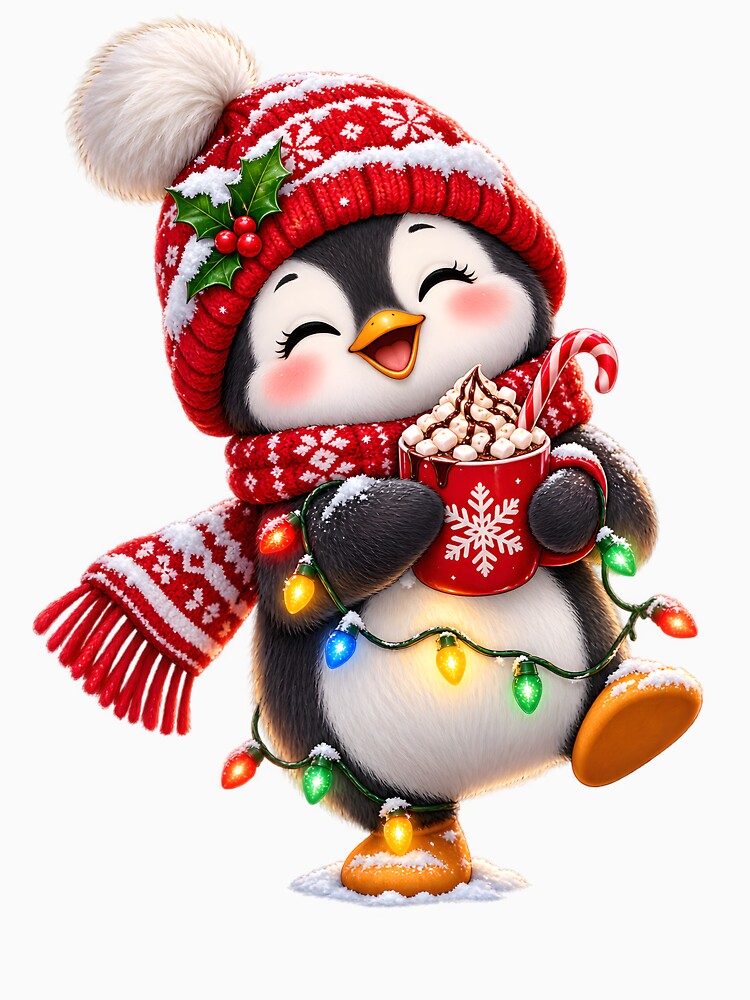 Cute Christmas Penguin with Hot Chocolate by TinyWeird
