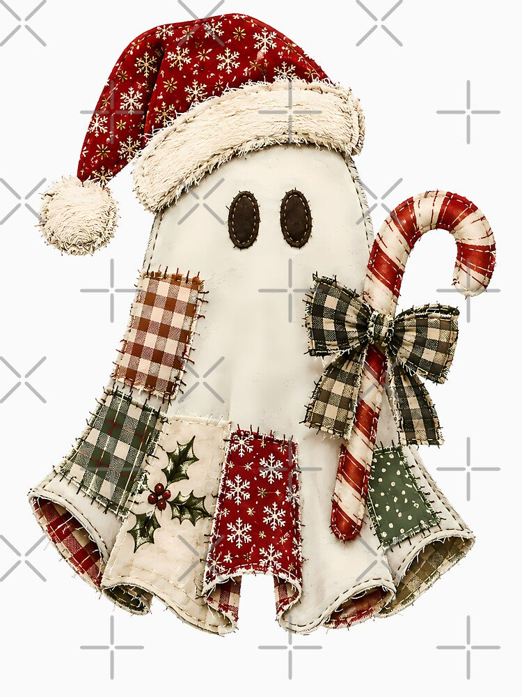 Faux Patchwork Christmas Ghost with Candy Cane by madebymayberry