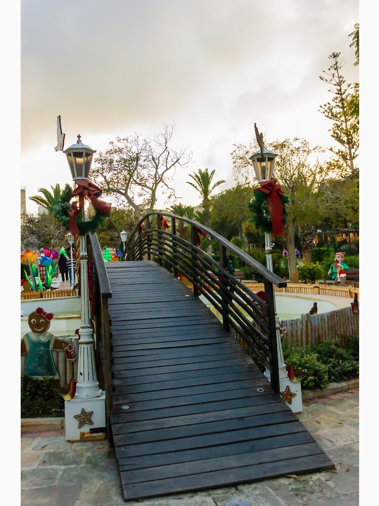 Wooden Footbridge in Festive Park Decorated for Christmas Holiday Celebration by Nmallia