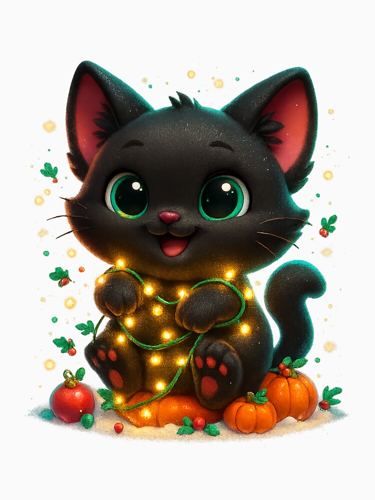 Cute Cat Tangled in Christmas Fairy Lights by PrintCreations9