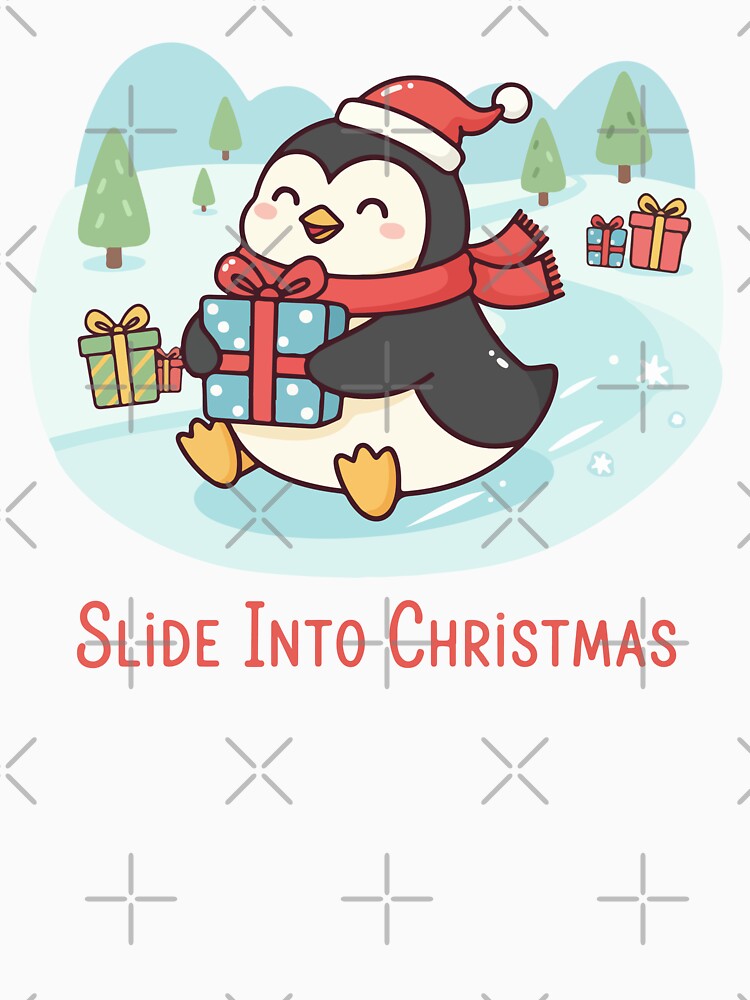 Cute Kawaii Penguin Sliding on Ice – “Slide Into Christmas” by stylishdzign