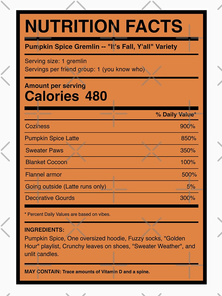 Pumpkin Spice Gremlin Nutrition Facts Label by AnnIsThinking