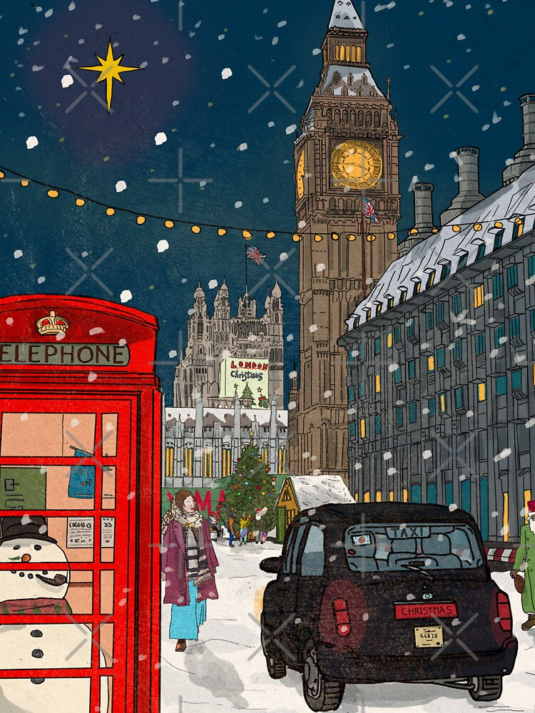 London Christmas Night Cityscape Art by Wall-Art-Sketch