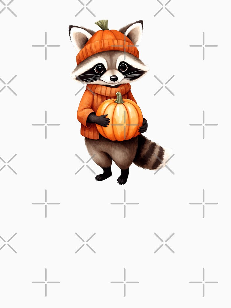 Whimsical Watercolor Raccoon With Pumpkin by Victoria Riabov