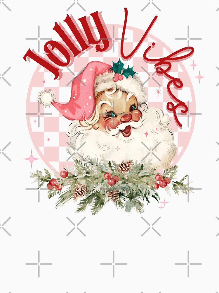 Jolly Vibes Vintage Pink Retro Santa by TaraMarieStudio