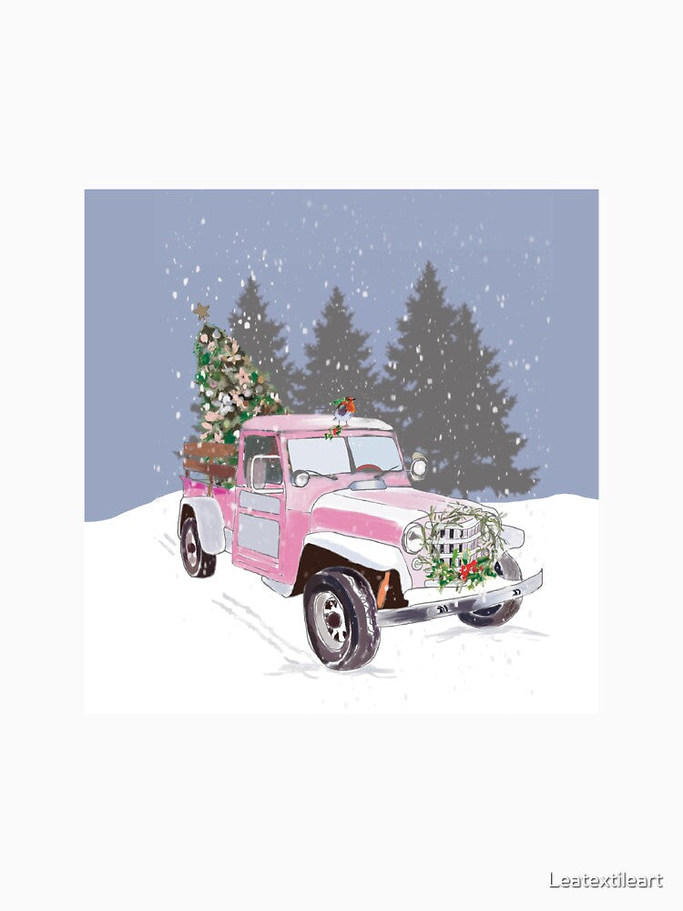 American Pink Christmas Truck by Leatextileart