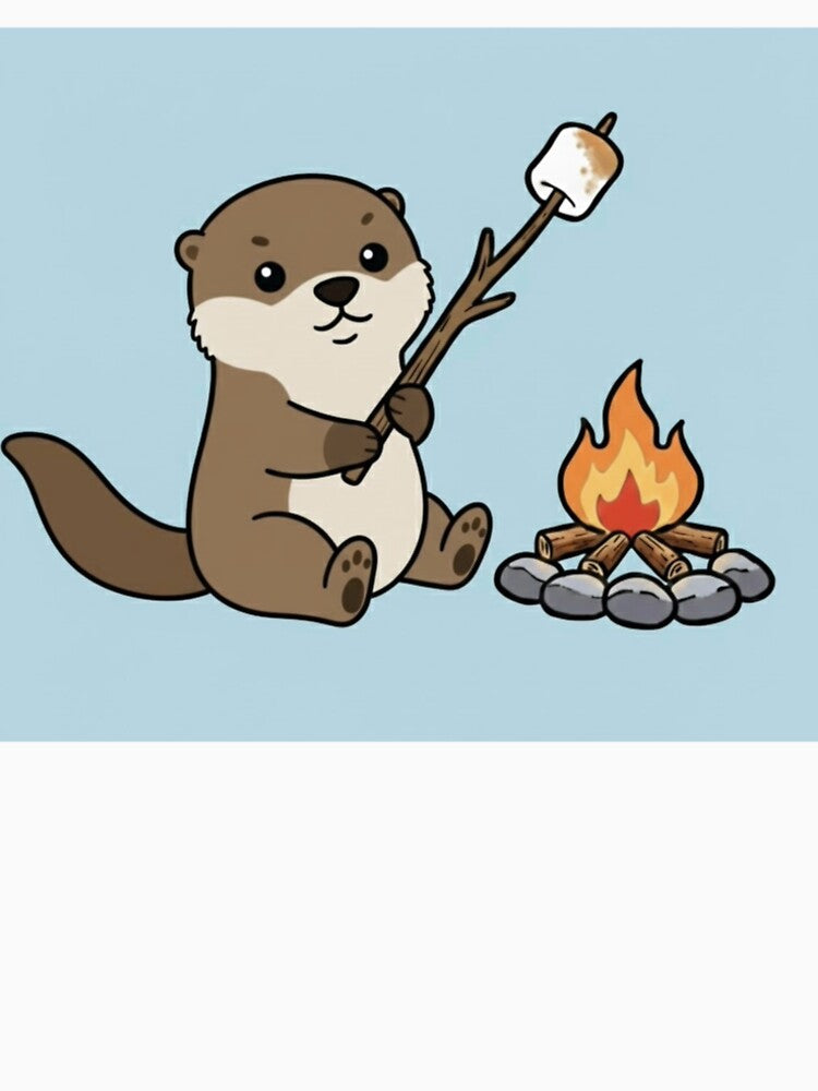 Cute Otter Around a Campfire – Cozy Camping Animal Illustration by ProperGoodArt