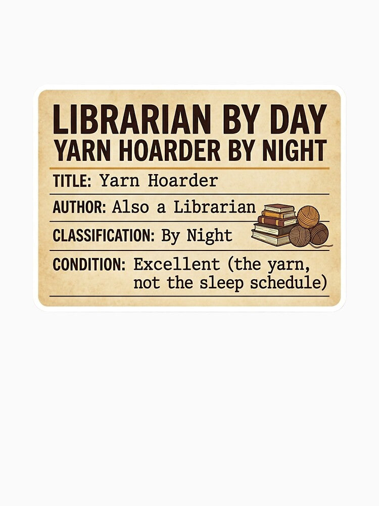 Librarian By Day Yarn Hoarder By Night Funny Librarian Crochet Sticker Gift by enami12