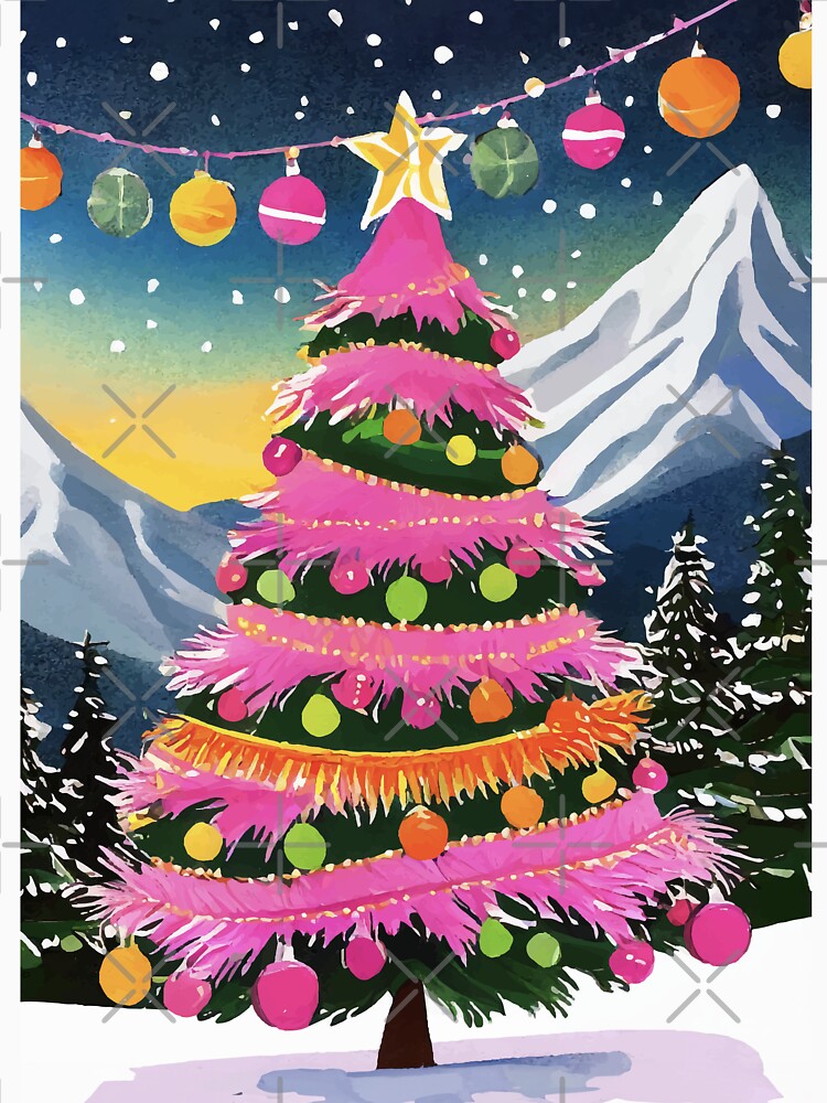 Pink Christmas Whimsical Watercolor by Magnolia Valley Art