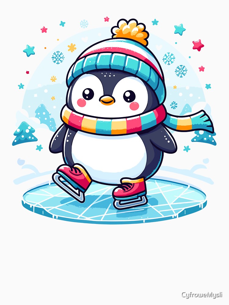 Ice Skating Penguin Winter Design Fun Animal Gift for Kids and Holiday Season by CyfroweMysli