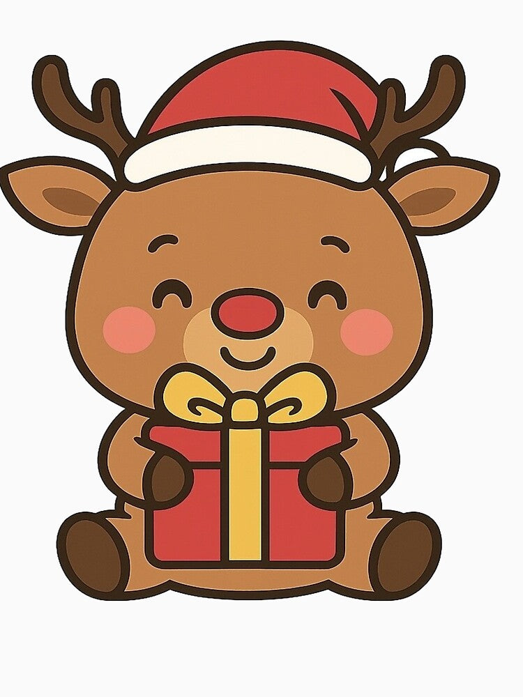 Holly Jolly Reindeer Hugging a Gift – Cute Christmas Kids Design by StyleLap