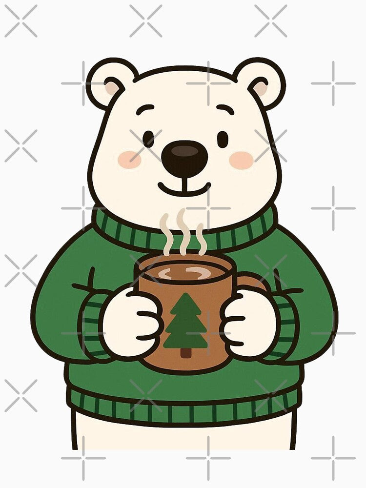 Polar Bear in Christmas Jumper with Cocoa – Cozy Holiday Animal by Confuzz1ed