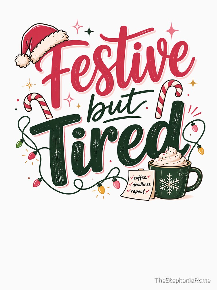 Festive but Tired | Funny Christmas Office Worker Typography Design by TheStephanieRome