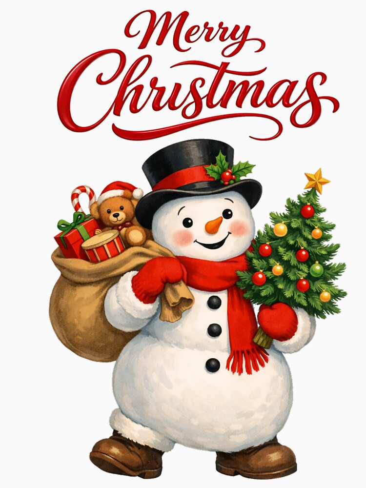 Vintage Merry Christmas Snowman Holiday Magic by DeliaDesignsCo