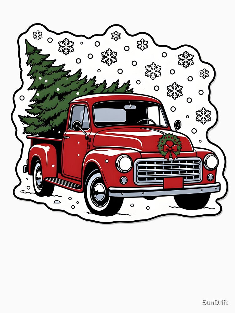 Red Christmas Truck with Tree by SunDrift