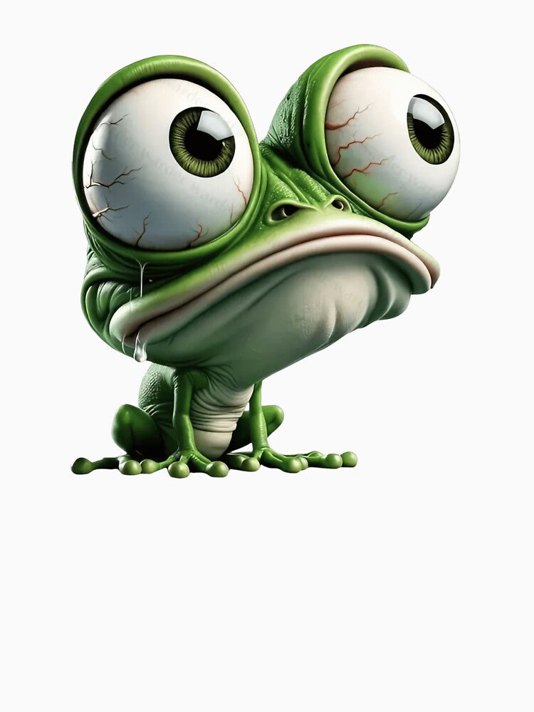 Funny Big Eyed Frog Cartoon – Cute Sad Amphibian Illustration by EMOTION SHOP