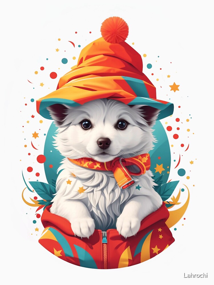 Winter Whimsy: Adorable Puppy in a Hat and Scarf by Lahrochi