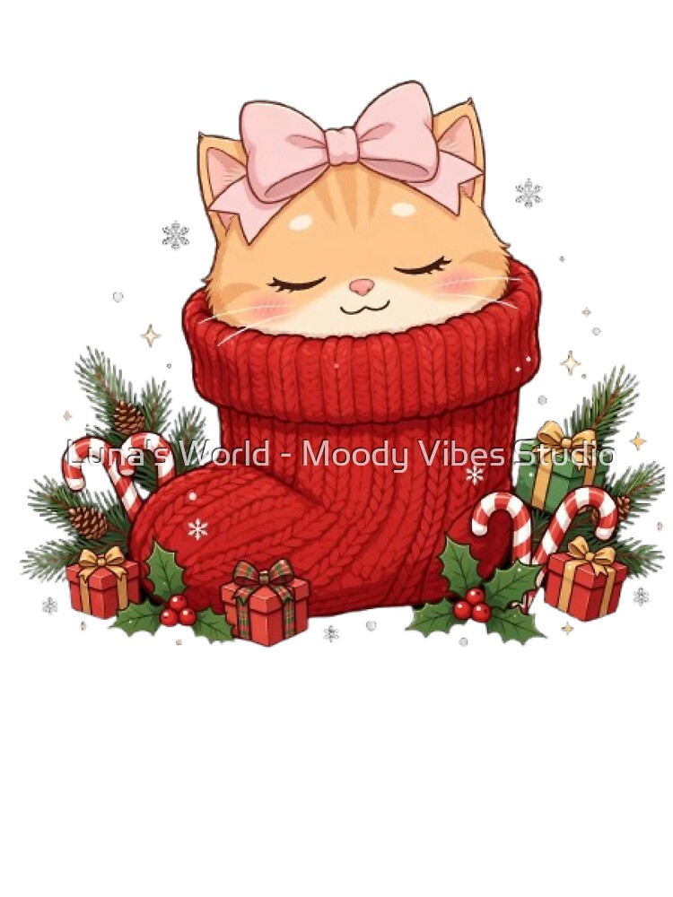 Christmas Stocking Cat Sleeping In Sock by Luna's World - Moody Vibes Studio